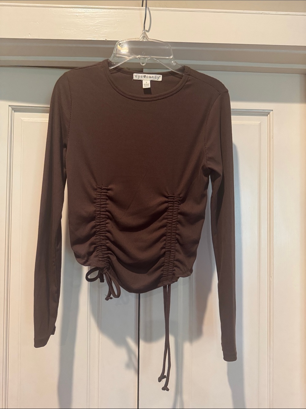 Eye candy Brown Long-Sleeve Ruched Front Drawstring Top